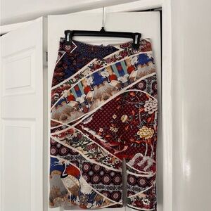 Maeve Burgundy and Blue Printed Midi Skirt